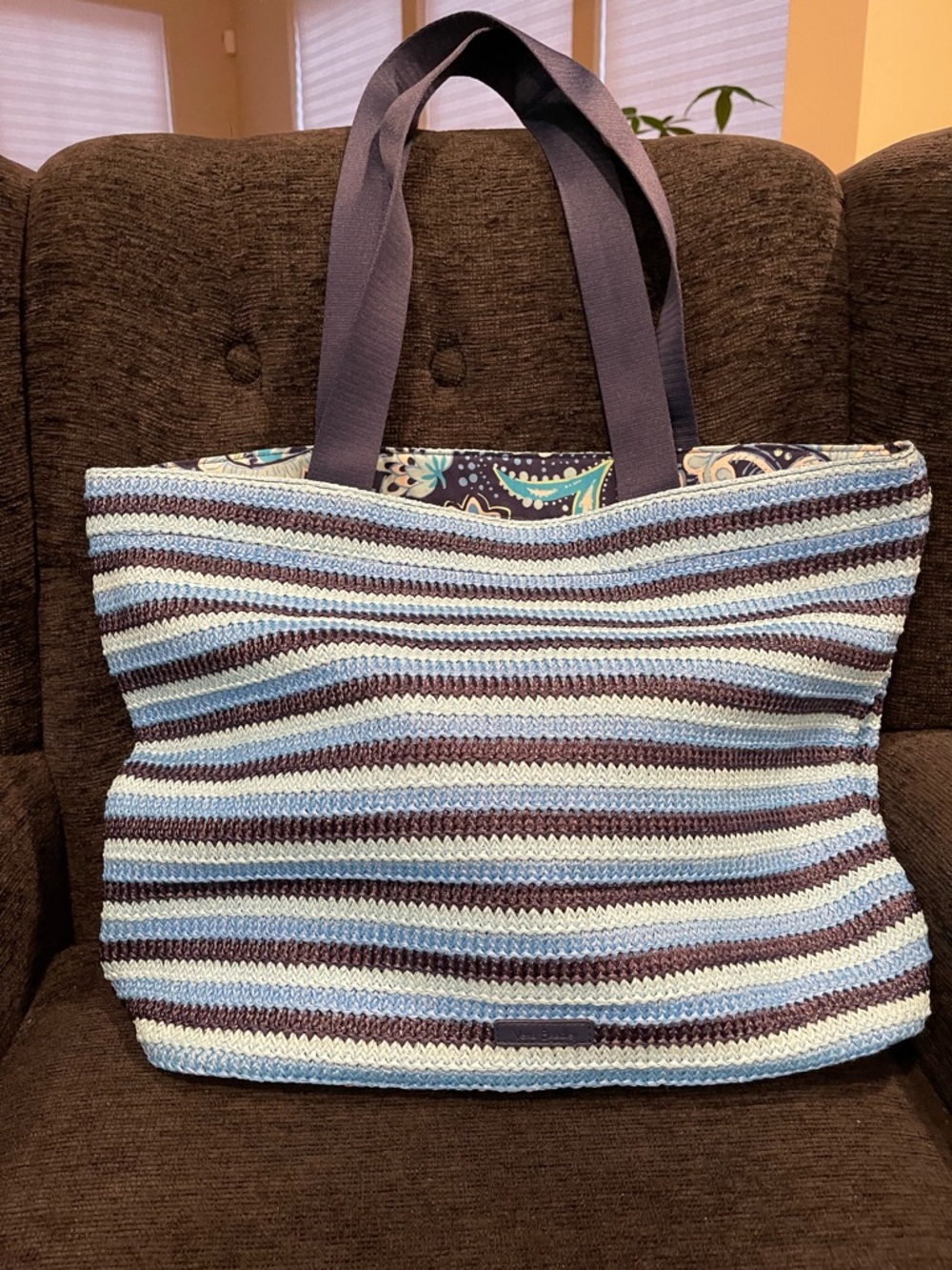 NWOT..Vera Bradley Light Blue & Navy Striped Crochet Tote